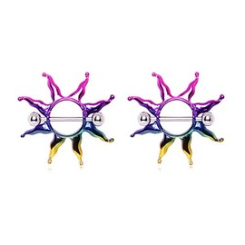 Pierced Owl 14GA PVD Plated 316L Stainless Steel Rainbow Sunburst Nipple Shields, Sold as a Pair