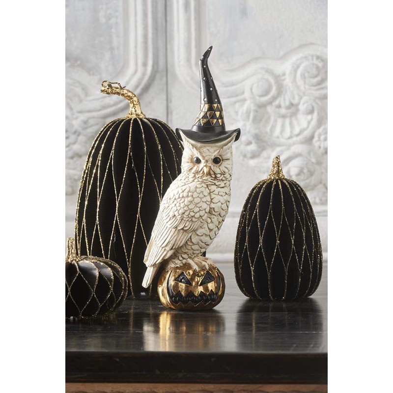 K&K Interiors 41099A 14 Inch Owl with Witch Hat On