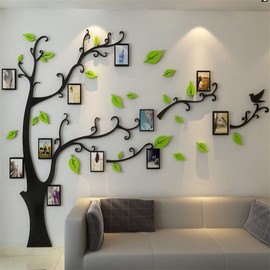 3D Tree Wall Stickers - DIY Photo Frame Tree Wall Decal Family Photo Frame Sticker Murals Wall Decor Living Room Bedroom TV Background Home Decorations (M:83 * 59in,Pale Green Right)