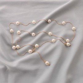 Pearl Belt for Women Pearl Waist Chain Body Chain Belly Chain for Dress Minimalism Gold Chain Belt Adjustable Pearl Belt Trendy Jewelry Gift (Silver)