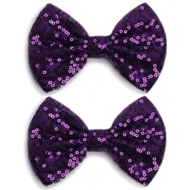 KISZU Large 5 Inch Glitter Hair Bows Clips, Sparkling Sequin Big Bow HairPins for Baby Girls Children Teens and Women (Purple)
