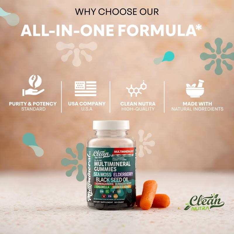 Clean Nutra Sea Moss Black Seed Oil Gummies with Ashwagandha,