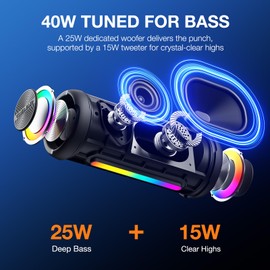 SMILEBOP Portable Bluetooth Speaker Wireless, 40W Super Bass with Smart Display, IP67 Waterproof, 40H Playtime, RGB Colorful Lights, Bluetooth 5.4, for Home Party Outdoor Travel Beach Gift
