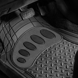 FH Group Automotive Floor Mats - Heavy-Duty Footprint Design Rubber Floor Mats for Cars, Universal Fit Full Set, ClimaProof Floor Mats, Trimmable Floor Mats For Most Sedan, SUV, Truck Floor Mats Black