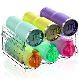 Areforic Water Bottle Organizer - 2 Pack Stackable Cup Organizer for Cabinet, Countertop, Pantry and Fridge, Free-Standing Tumbler Kitchen Storage Holder for Wine and Drink Bottles, Clear Plastic