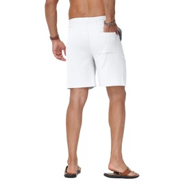 LVCBL Men's Summer Solid Color Shorts Loose Fit Beach Shorts White XL