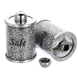 GlamifiedCrushed Diamond Crystal Filled Salt and Pepper Shakers, Silver Sparkle Canisters Sprinklers, Crushed Diamond Kitchen Accessories, Ideal for Gifting, Luxury Bling Storage Spice Glass Jars