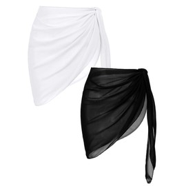Ekouaer 2 Pcs Sarong Coverups for Women Beach Wrap Skirt Chiffon Swimsuit Coverup for Swimwear Black-White,Large