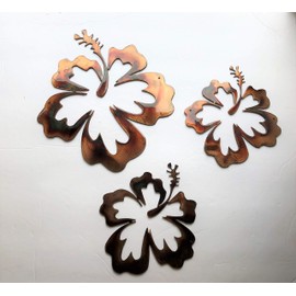 Hawaiian Hibiscus Flower Trio Metal Wall Art Accents