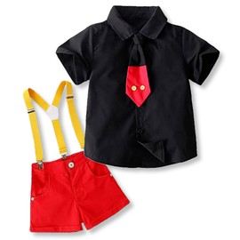 Lezalic Mickey Style Kids Outfit, Suspenders, Necktie Set, Children's Clothing, Costume, Going Out, Short Sleeve, Commemorative Photo (110)