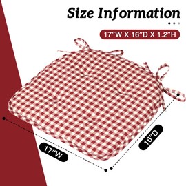 Tromlycs Chair Cushions for Dining Chairs Checkered Seat Kitchen Dining Room Pads Tufted Set of 4 Indoor with Ties Non Slip 17" x 16", Red and White Buffalo Plaid