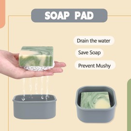 Square Travel Soap Case, Bar Soap Holder for Dr Squatch, Silicone Soap Case with Soap Saver, Portable Shampoo Bar Soap Box for Shower, Travel, Camp(Cement Gray)