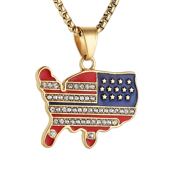 AsAlways American Map Necklace for Men Women Stainless Steel American
