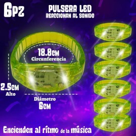 6 Pulsera Luz Led Luminosa Verde Boda Fiesta Evento Conciert Verde