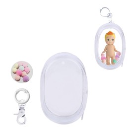 Clear Figure Display Bag with Keychain for Sonny Doll, Mystery Box Mini Figures Carrying Case Bag Pouch Keychain Charms for Collectibles (Clear, Oval)
