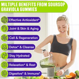 Esffchit Soursop Graviola Gummies, Soursop Leaves Organic with Sea Moss, Turmeric, High Absorption Sea Moss Gummies for Cell & Regeneration, Immunity, Liver & Antioxidant, Sugar Free, Vegan, 60 Count