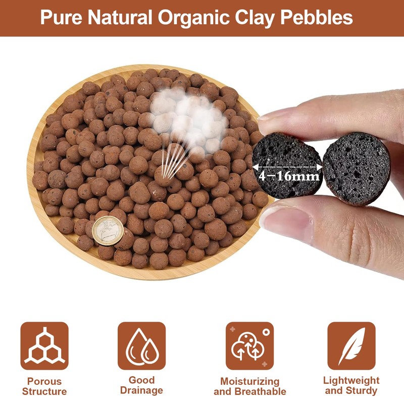 Riare 4 LBS Organic Expanded Clay Pebbles for Plants- 4mm-16mm