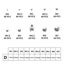 570 Pieces 304 Stainless Steel Precision Bearing Balls 10 Sets of Steel Ball 2-7mm