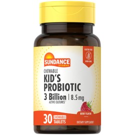 Sundance Kid's Chewable Probiotic | 30 Tablets | 3 Billion Active Cultures | Berry Flavor | Vegetarian, Non-GMO, and Gluten Free Supplement