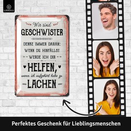 LANOLU Retro Tin Sign Siblings Gift for GeschWISTER LACHEN HELFEN Sign as Gifts for Brother and Gifts for Sister Funny Saying Signs in Wooden Sign Look, 20 x 30 cm