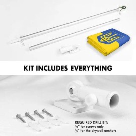 UD_G128 Flag Pole 6FT Silver Tangle Free & Ukraine Ukrainian Coat of Arms Flag 3x5 Ft Combo Printed 150D Polyester