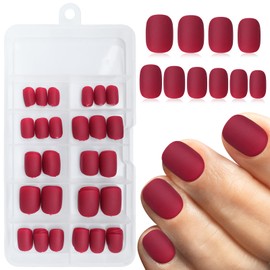 AddFavor Square Press on Nails Short, 120pcs Red Fake Nails Extra Short Round Acrylic Artificial Nails Press ons Full Cover Matte Glue on False Nail with Adhesive Tabs for Women Girls Kids Manicure
