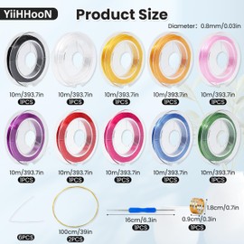 12 Roll Elastic Bracelet String Cord, 0.8/0.4 mm Stretchy String for Bracelets, Elastic Cord Beading Cord Bracelet String Elastic String for Bracelets Making Beading Jewelry Making
