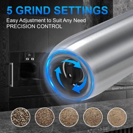 JIDSPWLS Gravity Electric Salt and Pepper Grinder Set Battery Powered Stainless Steel Pepper Mill Grinder with 176ml Container, Adjustable Coarseness, Bright LED Light and One Hand Operation, Silver