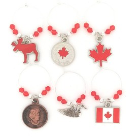 Canada Wine Charms, Canadian Glass Tags, Canadian Gifts, Canadian Flag Wine Glass Charms, Glass Tag Identifier, Moose Charm, Canadian Loon Charm, Maple Leaf Charm - 6 wine charms