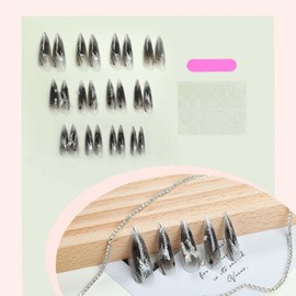 Gifiky Long Stiletto Press on Nails Gradient Fake Nails Full Cover Nails Tips Butterfly Crystal Gem Design False Nails for Women and Girls 24Pcs