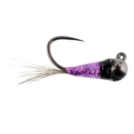 The Fly Fishing Place Tungsten Bead Perdigon Assortment Tactical Jig Czech Euro Nymph Spanish Barbless Nymphing Fly - Gasolina, Black, Purple Flash - Hook Size 18