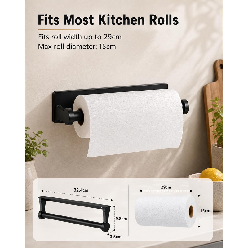 Kitchen Roll Holder, Under Cabinet Paper Towel Holder, Aluminium Base