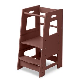 FOSSICS Stool Buddy Child Step Stool Tower for Kids | Toddler Wood Stepping Stool with Safety Rail | 3 Adjustable Heights | for Kids use in Kitchen or Bathroom [Mahogany]