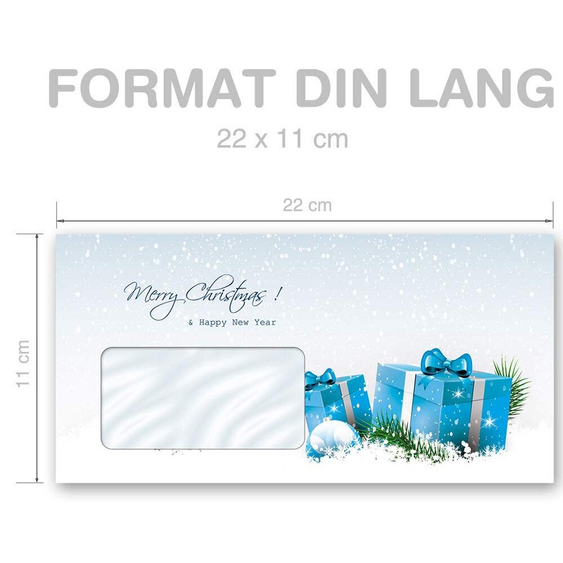 Paper-Media Christmas Envelopes with Window Blue Christmas Gifts DIN Long