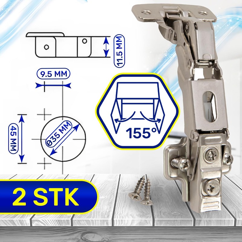 Door Hinge for Cabinet Doors with Opening Angle 155° -