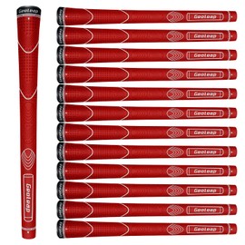 Geoleap Glory-T Rubber Golf Grips, Set of 13, Standard/Medium, 6 Color Options, Thumb Pattern, Soft Feel, Anti-Slip, Comfortable Hybrid Golf Club Grip (Mid, Red)