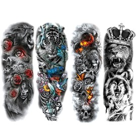 4 Pcs Temporary Tattoos Water Transfer Paper Tattoo Body Stickers Large Size Full Arm Fake Tattoos for Daily Use by Men or Women