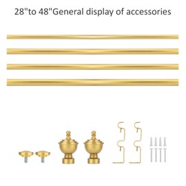 eTeckram 5/8" Double Curtain Rod with Royale Finials,Gold,28‘’-48‘’