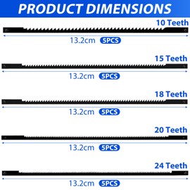 TXErfolg Scroll Saw Blades 127 mm Fine Cut Scroll Saw Blades with Pin 10/15/18/20/24 Teeth Suitable for Scroll Saws for Power Tool Accessories Woodworking Pack of 25