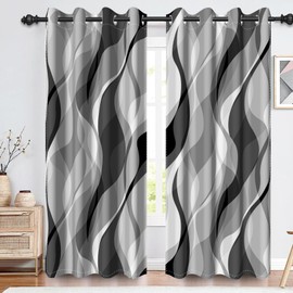 42x84 Inch Black Gray Striped Blackout Curtains for Bedroom Art Curtain