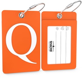 Luggage Tag Initial – Fully Bendable Tag w/Stainless Steel Loop (Orange) (Letter Q)