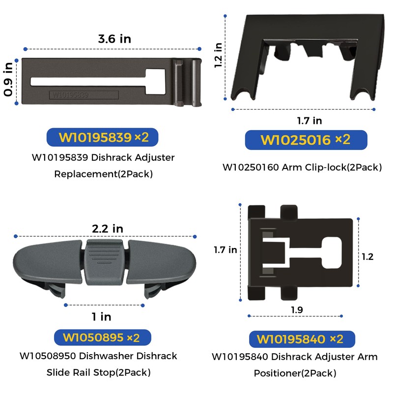 Romalon Upgraded W10350375 W10712395 Dishwasher Top Rack Adjuster Kit