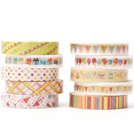 KAVI' S Thin Gold Washi Tape Set, Masking Tape, Foil Tape, Colourful for DIY Crafts, Bullet Journals, Planners, Scrapbooking, Packaging (Party Elements)