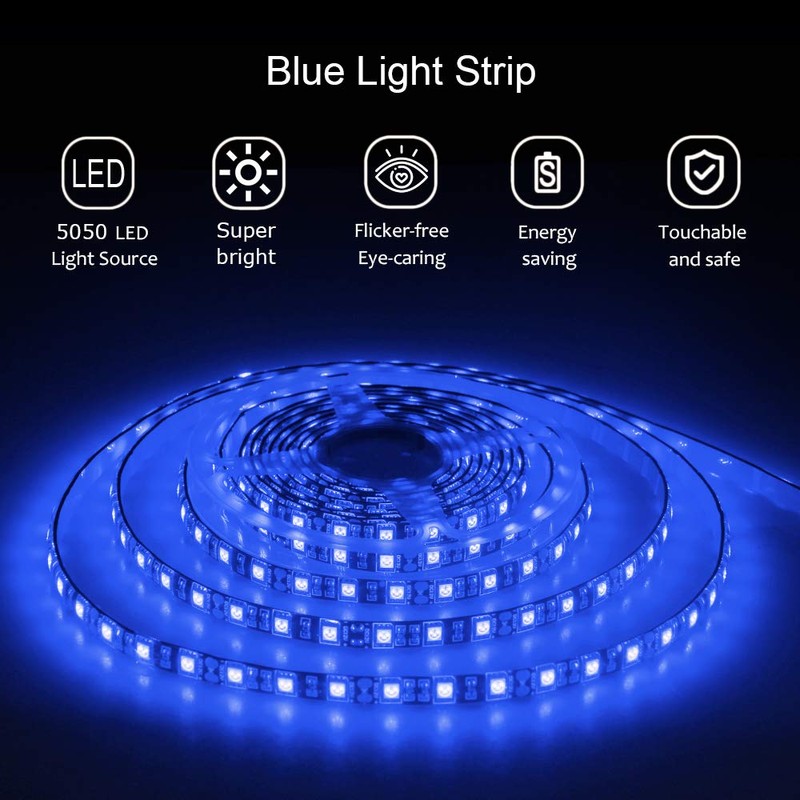ALITOVE 16.4ft 5050 Blue LED Flexible Strip Ribbon Light Black