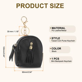 PATIKIL Mini Backpack Keychain for Women, PU Leather Cute Cosmetic Bag Coin Purse Creative Keychains with Tassel for Makeup Key Card, Black
