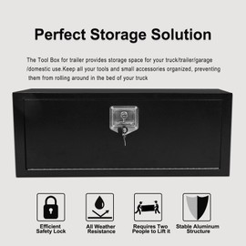 PRUNkuar 27 Inch Underbody Truck Tool Box Heavy Duty Steel Plated Storage Box with T-Handle Lock Waterproof Smooth Surface 27"x 10"x 10" for Pickup, Truck Bed, RV, Trailer Black