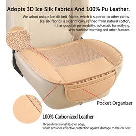 Suninbox Car Seat Covers,Ice Silk Car Seat Cushion Pad Mat[carbonized Leather] Ventilated Breathable Comfortable Interior Seat Covers,Cooling Bottom Seat Cover for Car [Beige Front Seat]