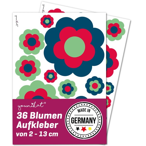 Kfz744 Retro Flower Sticker Set of 36 Stickers Approx. 2-13