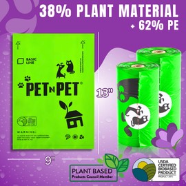 Pet N Pet 1080 Counts Green, Lavender Scented Poop Bags for Dogs, 38% Plant Based & 62% PE Dog Poop Bags Rolls, 9" x 13" Thick Dog Bags for Poop, Doggie Poop Bags, Cat Litter Bags, Kitty Litter Bags