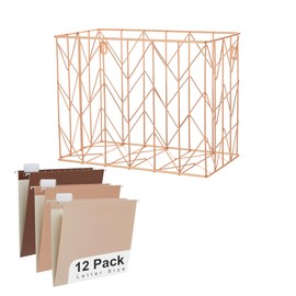Y YOMA 1 Pack Rose Gold Hanging File Folder Organizer, 12 Pack Colored Hanging File Folder Letter Size Metal File Kit File Folder Filing Basket for Desk, Mocha Color